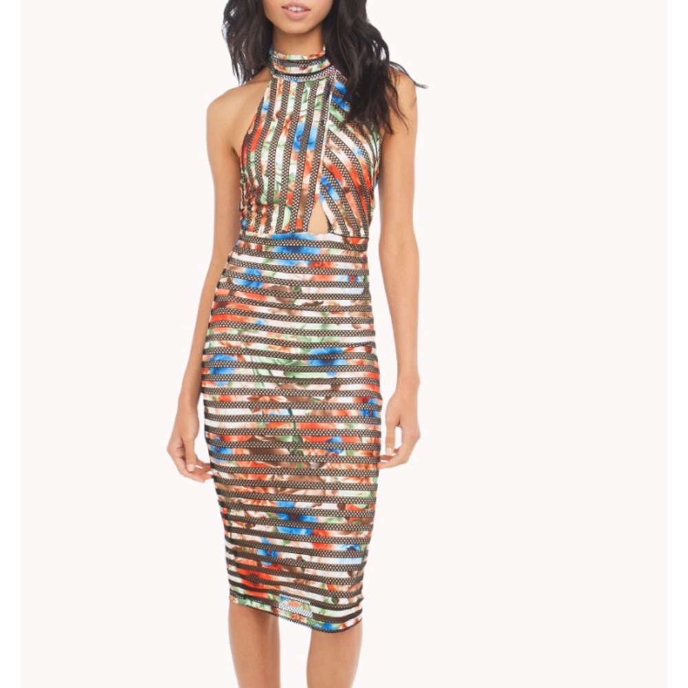 Akira floral mock neck cut-out halter dress